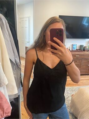 ecru Black Lace-Trim Cami Tank Top